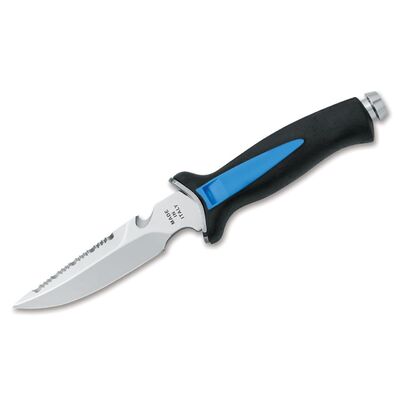 Maserin MAQUATYS - 12cm Stainless Steel Aquaty's Diving Knife (Black & Blue Plastic Handle and Sheath)