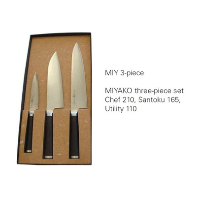 Miyako Shikisai Japanese set of 3 knives-chef santoku utility traditional damascus  blades