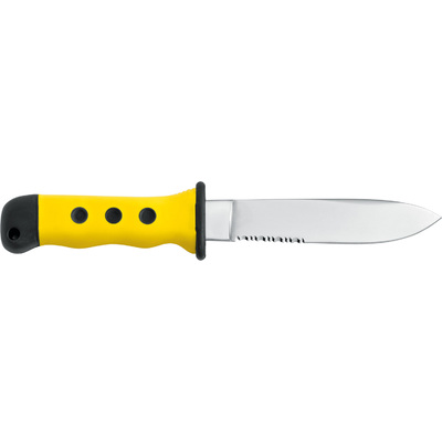 Maserin MNostromo - 13.8cm Stainless Steel Boaties Knife  (Yellow Handle with Black Leather Sheath and Marlin Spike)