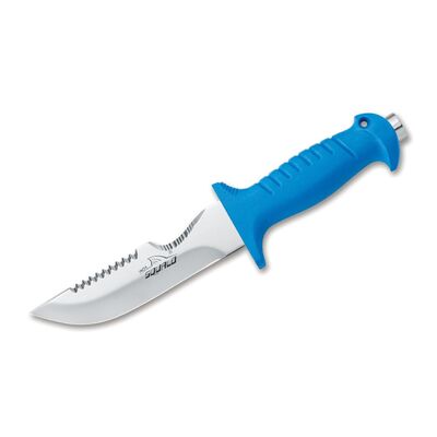 Maserin MSquallo14MR - 14cm Stainless Steel Squalo Line Diving Knife  (Blue Plastic Handle with Hammer - Black Sheath)