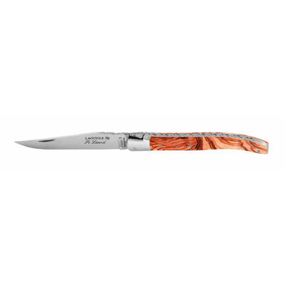Robert David RDL1412OLI - 12cm Stainless Steel Laguiole Pocket Knife (Olive Wood Bolster Handle with MCLT12 Max Capdebarthes Pouch)