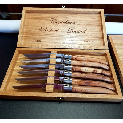Robert David Laguiole box 6 fixed blade table knives with bolster juniper wood handle