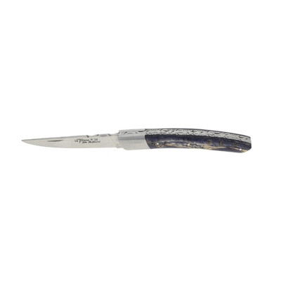 Robert David RDT0212BST - 12cm Stainless Steel Folding Knife (Guilloche Blue Stabilized Wood Bolster Handle)