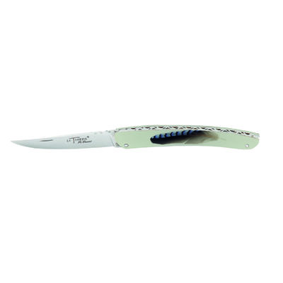 Robert David 12cm handle white acrylic inlaid with feather