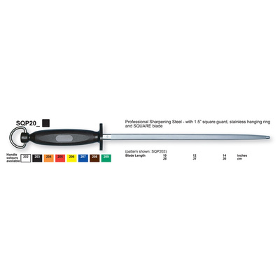Egginton SQP203106 - 10" Professional Square Sharpening Steel, Dual Cut  - Fine/Polished (Black Handle with Hanging Ring)