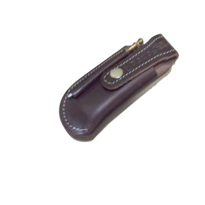 Tawonga DARK  brown leather pouch with steel suit 7-8.5cm