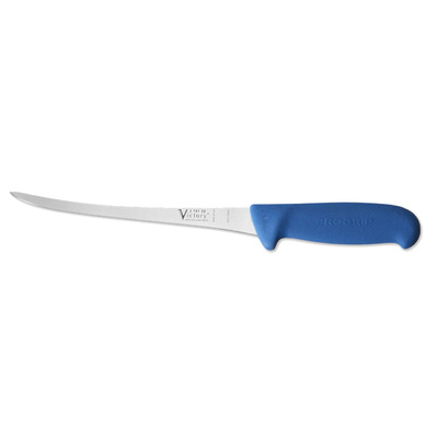 Victory Knives 215122200BC - 2.5mm x 22cm Stainless Steel Extra Narrow Filleting Knife Hang Sell (Blue Progrip Handle)