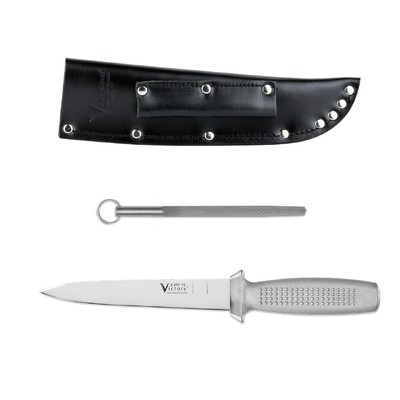 Victory Knives V23171816SL-S6R - Pig Sticking Knife Set (Silver handle, S6 sheath, TI34 Steel) 