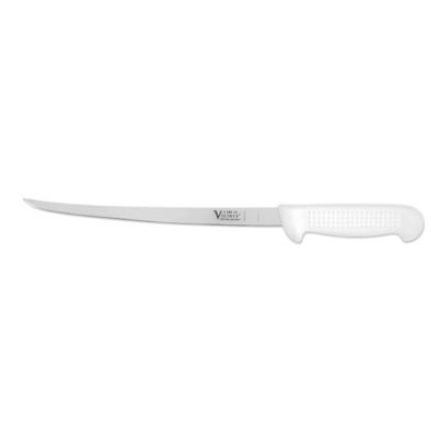 Victory Knives V250625115P - 2.5mm x 25cm Stainless Steel Narrow Filleting Knife, Hang-Sell (White Plastic Handle) 