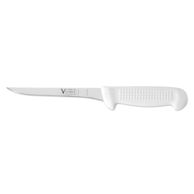 Victory Knives V2700015115P -  2.5mm x 15cm Stainless Steel Flex Straight Boning Knife, Hang-Sell (White Plastic Handle)