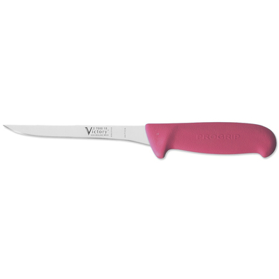 Victory Knives V2700015200PB - 2.5mm x 15cm Stainless Steel Flexible Straight Boning Knife, Hang Sell (Pink Progrip Handle)
