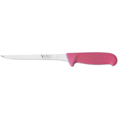 Victory Knives V2700018200PB - 2.5mm x 18cm Stainless Steel Flexible Straight Boning/Filleting Knife, Hang Sell (Pink Progrip Handle)