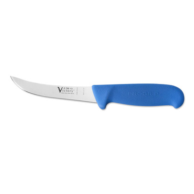 Victory Knives V270013200BA - 2.5mm x 13cm Stainless Steel Curved Boning Knife, Hang Sell (Blue Progrip Handle)