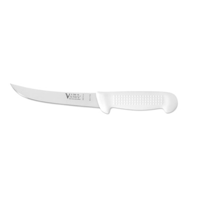 Victory Knives V270015115P - 2.5mm x 15cm Stainless Steel Curved Boning Knife, Hang Sell (White Plastic Handle)
