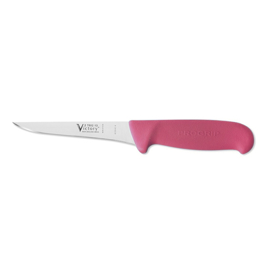 Victory Knives V2700213200PA - 2.5mm x 13cm Stainless Steel Straight Boning/Utility Knife, Hang Sell (Pink Progrip Handle)