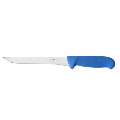 Victory Knives V271019200BC - 2.5mm x 19cm Stainless Steel Straight Boning Knife, Hang Sell (Blue Progrip Handle)
