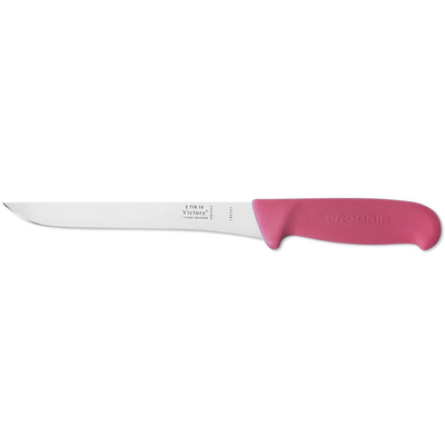 Victory Knives V271019200PC - 2.5mm x 19cm Stainless Steel Straight Boning Knife, Hang Sell (Pink Progrip Handle)