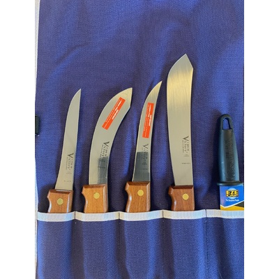 Victory Knives VicButCarb - Carbon Steel, Butchering Knife Roll Set (Wood Handles)